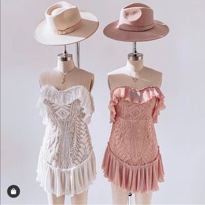 White off the shoulder embroidered lace mini dress